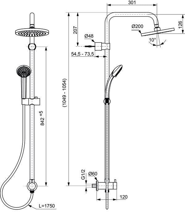 Ideal Standard Idealrain Duschsystem für UP-Armatur, Chrom, Thermostat, 3 Strahlarten