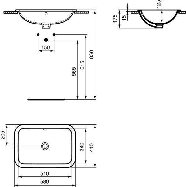 Ideal Standard Connect Einbauwaschtisch 580x410mm Weiß mit Überlauf und Ideal Plus Beschichtung