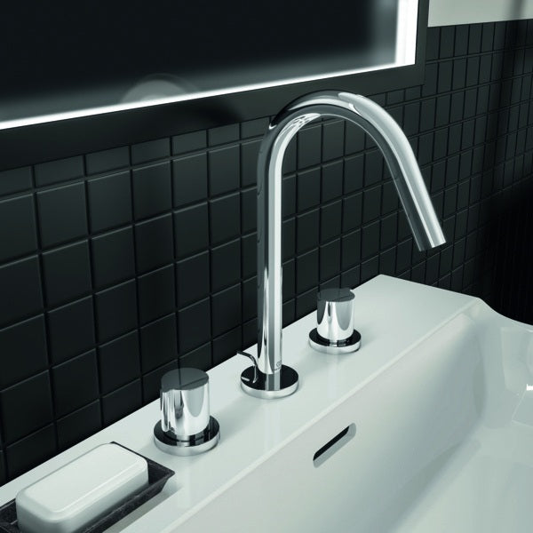 Ideal Standard Joy 3-Loch Waschtischarmatur in Brushed Gold mit Ablaufgarnitur, 127 mm Ausladung