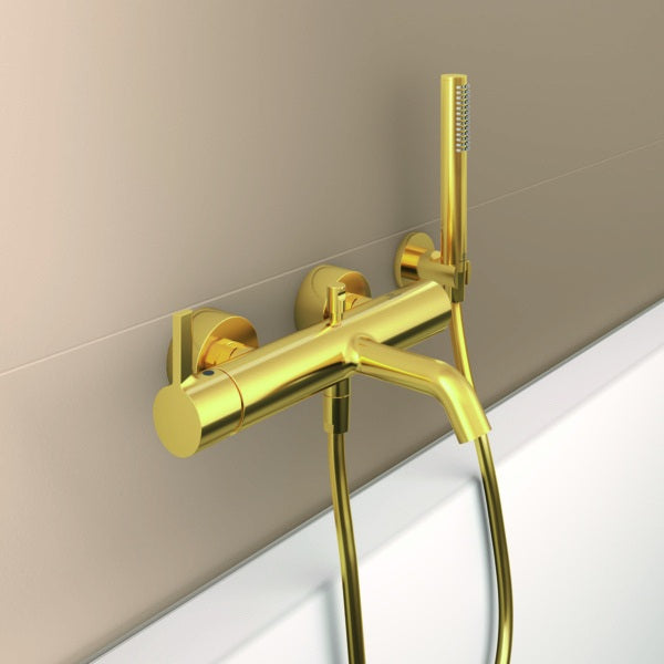 Ideal Standard Idealrain Atelier Brausehalter mit runder Rosette in Brushed Gold – Wandmontage