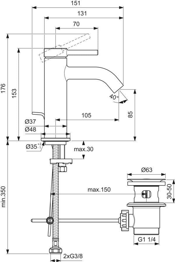 IDEAL STANDARD Ceraline Nuovo Waschtischarmatur 105 mm mit Ablaufgarnitur Chrom