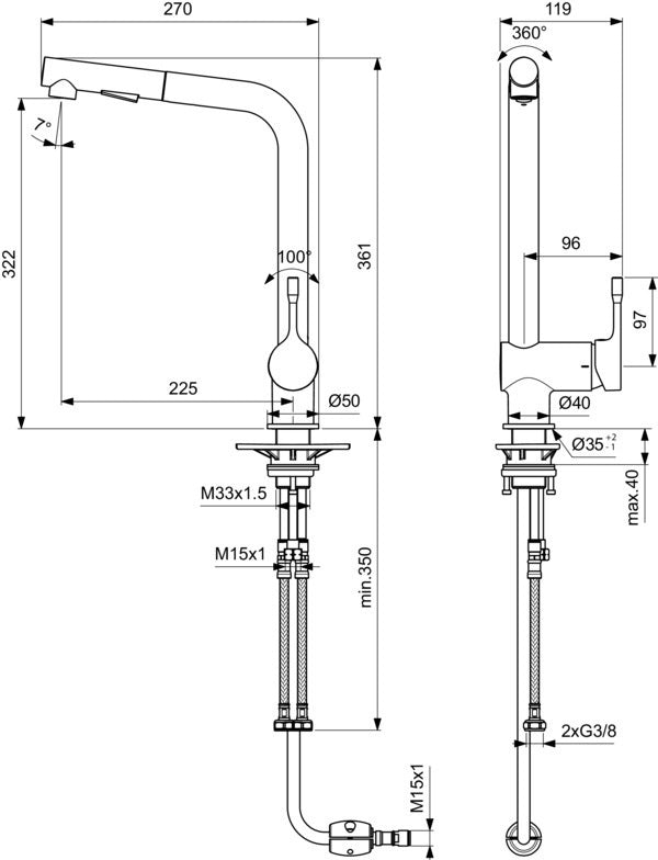 Ideal Standard Ceralook Küchenarmatur mit herausziehbarer Handbrause und hohem Auslauf, Chrom