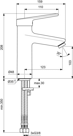 Ideal Standard Ceraplus Grande Waschtischarmatur Chrom 123 mm ohne Ablaufgarnitur