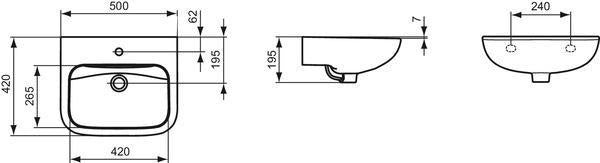 Ideal Standard Contour 21 Handwaschbecken 400 mm Weiß – 1 Hahnloch, ohne Überlauf