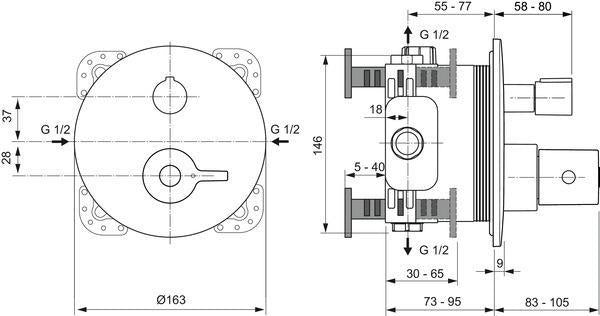 Ideal Standard Brausethermostat UP Ceraplus Safe Bausatz 2 Rosette 163 mm Chrom – Thermostatisch, Verbrühschutz