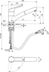 Ideal Standard Ceraflex Küchenarmatur mit Handbrause, Niederdruck, ausziehbar, Chrom