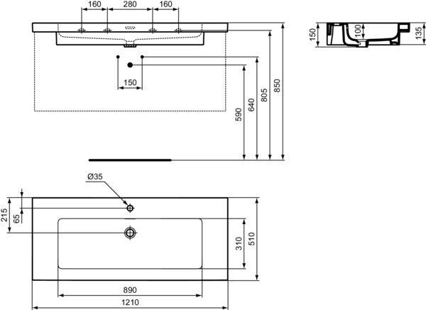 Ideal Standard Möbelwaschtisch Extra 1210x510mm Weiß mit 1 Hahnloch & Überlauf