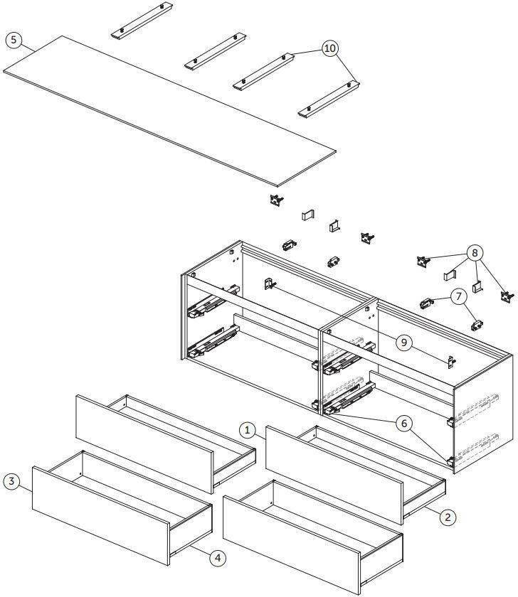 Ideal Standard Conca WT-Unterschrank 1987 mm, 4 Auszüge, Eiche geflammt, Push-Open & Softclose
