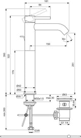 Ideal Standard Ceraline Waschtischarmatur mit 150 mm Ausladung, Ablaufgarnitur und Heißwasser-Sparfunktion