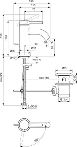Ideal Standard Ceraline Nuovo Waschtischarmatur H65 mit Ablaufgarnitur BlueStart Chrom