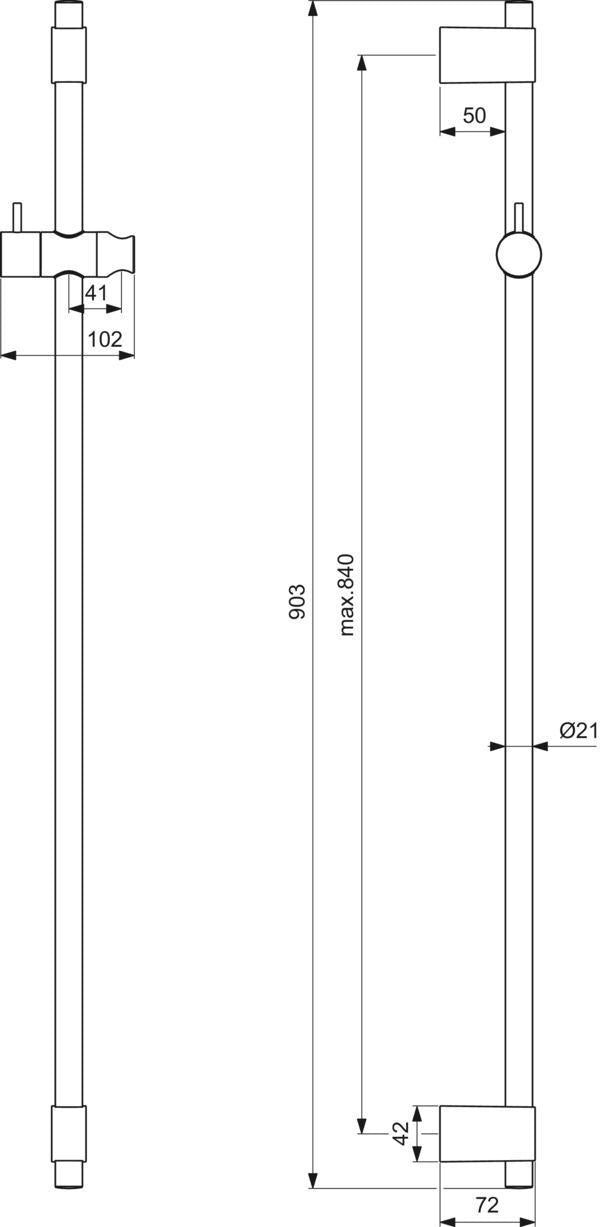 Ideal Standard Idealrain Pro Brausestange 600 mm Chrom mit schwenkbarem Schieber