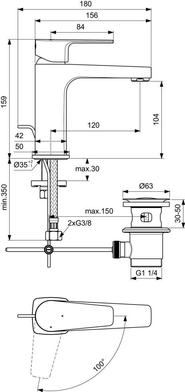 Ideal Standard Cerafine D Waschtischarmatur, Einhandhebelmischer mit Kaltstart-Funktion, Chrom, 120 mm Ausladung