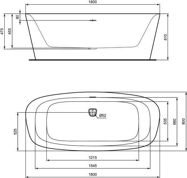 IDEAL STANDARD Duo-Badewanne DEA freistehend 170x75x47/61cm Schwarz Matt mit Ablauf