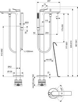 IDEAL STANDARD Conca freistehende Wannenarmatur mit Stick-Handbrause, 204 mm Ausladung, Silver Storm