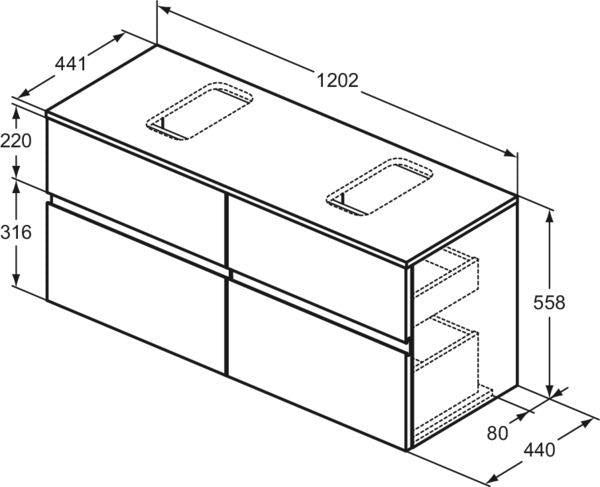 Ideal Standard WTUnterschrank Finesse 1202x440x558mm 4 Auszüge Greige matt
