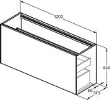 Ideal Standard Conca WT-Unterschrank 1200 mm, 1 Auszug, Eiche geflammt, Push-Open, wandhängend