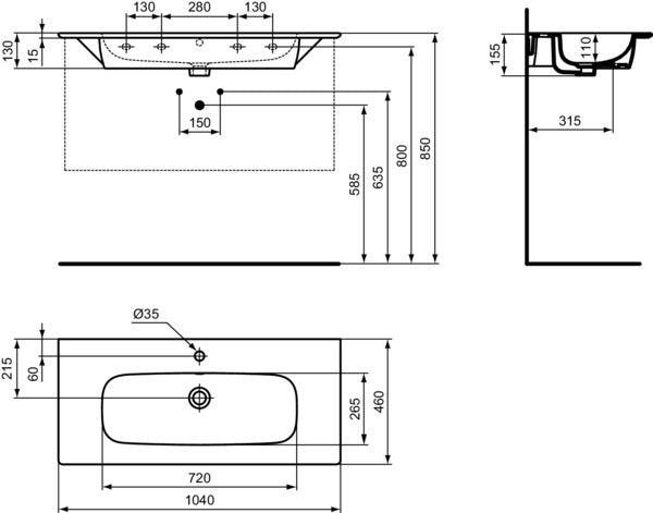Ideal Standard i.life A Waschtischset 100 cm mit Unterschrank, weiß matt, schwarzer Griff