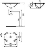 Ideal Standard Unterbauwaschtisch Connect oval 480x350 mm ohne Hahnloch mit Überlauf Weiß