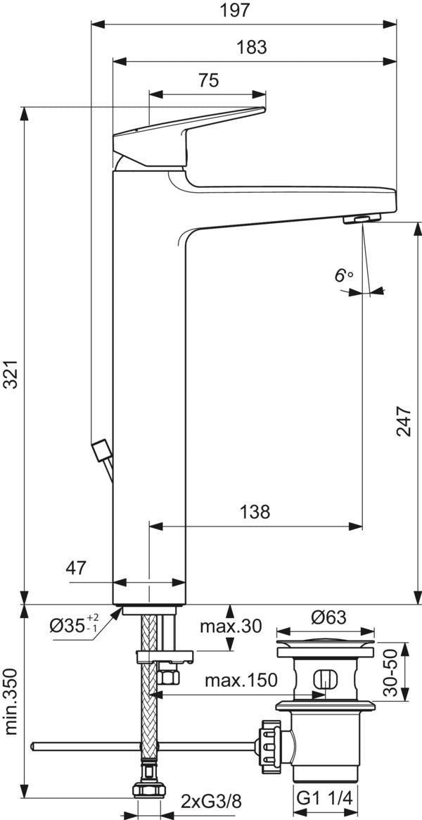 Ideal Standard Ceraplan H250 Waschtischarmatur mit Ablaufgarnitur, 138 mm Ausladung, Chrom