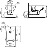 Ideal Standard i.life A Wand-Bidet 355x540x300mm Weiß – Kristallporzellan, 1 Hahnloch