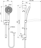 Ideal Standard Idealrain Solos Brausekombination 603 mm mit Handbrause und Schlauch – Silver Storm
