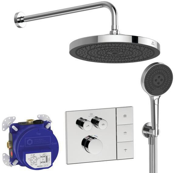 IDEAL STANDARD Ceratherm Navigo Solos Brausethermostat-Paket in Brushed Gold – mit Kopfbrause, Handbrause & UP-Bausatz