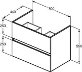 IDEAL STANDARD Waschtischunterschrank Eurovit+ 700 mm mit 2 Softclose-Auszügen in Grau