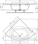 IDEAL STANDARD Eck-Badewanne Hotline Neu 1500x1500x465mm Weiß – Viertelkreis mit 2 Rückenschrägen
