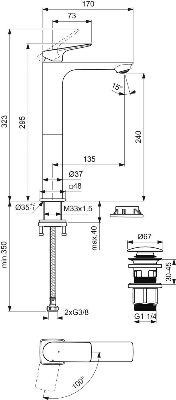 Ideal Standard Ceralife C Waschtischarmatur H240 mit BlueStart Chrom 135mm Ausladung