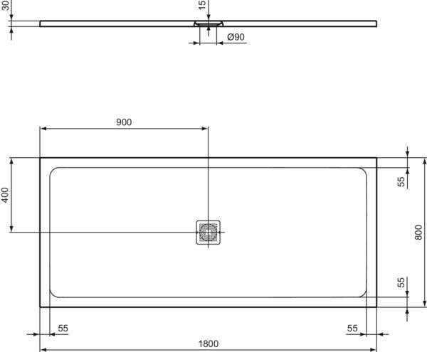 Ideal Standard Ultra Flat S+ Rechteck-Brausewanne 1800x800mm Mineralguss Weiß Matt