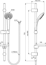 Ideal Standard Idealrain Brausekombination 600 mm mit 3-Funktionshandbrause, Chrom