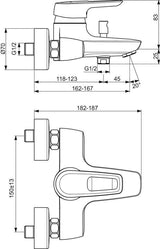 IDEAL STANDARD Badearmatur Ceramix Aufputz 162 mm Chrom mit Umstelleinheit