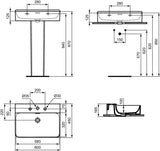 Ideal Standard Conca Aufsatzwaschtisch 600x450x165 mm, 3 Hahnlöcher, mit Überlauf, Weiß