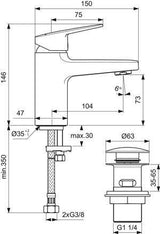 Ideal Standard Ceraplan Waschtischarmatur mit Push-Open Ablaufgarnitur, Chrom, 104 mm Ausladung