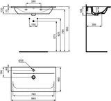 Ideal Standard Möbelwaschtisch Connect Air 1 Hahnloch mit Überlauf 840x460x165 mm Weiß