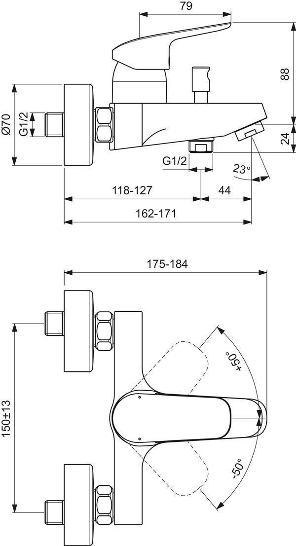IDEAL STANDARD Ceraflex Badearmatur Aufputz Chrom 162 mm Ausladung