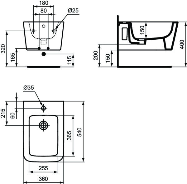 Ideal Standard Blend Cube Wand-Bidet 360x540x250 mm Weiß, 1 Hahnloch, Keramik