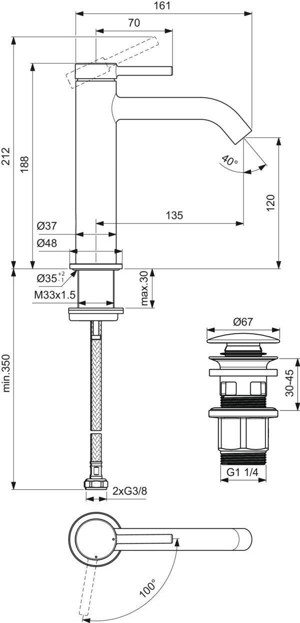IDEAL STANDARD Ceraline Nuovo Waschtischarmatur 135 mm mit Push-Open Ventil Chrom