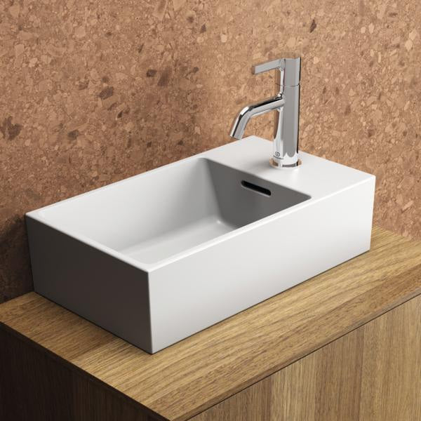 Ideal Standard Handwaschbecken Extra 450x250x150mm, 1 Hahnloch rechts, mit Überlauf, geschliffen, Weiß