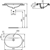 IDEAL STANDARD Connect Einbauwaschtisch oval 620 mm mit Ideal Plus Beschichtung