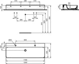 Ideal Standard Conca Doppelwaschtisch 1200 mm, 2 Hahnlöcher, ohne Überlauf, Weiß