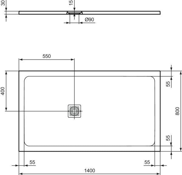 Ideal Standard Ultra Flat S+ Rechteck-Brausewanne 1400x800mm Mineralguss Weiß