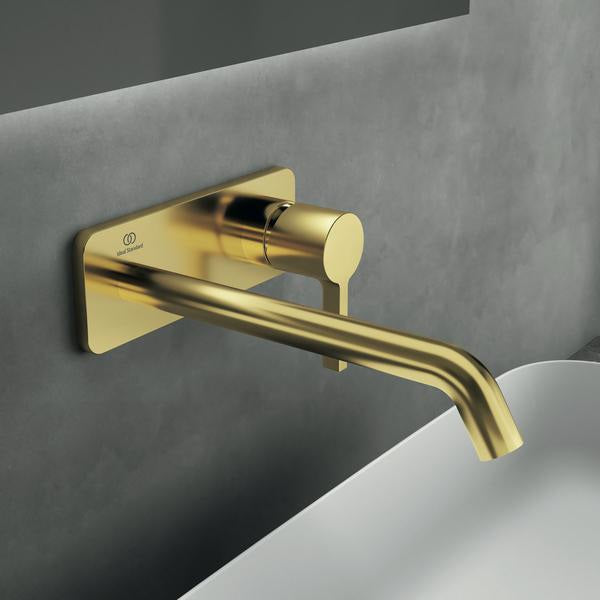 IDEAL STANDARD Joy Wand-Waschtischarmatur Brushed Gold 220 mm eckige Rosette – Einhandhebelmischer