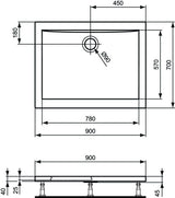 IDEAL STANDARD Ultra Light Rechteck-Brausewanne 900x700x45 mm Weiß – ultraflach