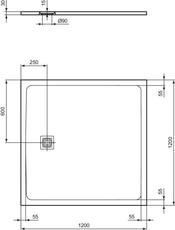 Ideal Standard Ultra Flat S+ Quadrat-Brausewanne 1200x1200mm Mineralguss Weiß Matt