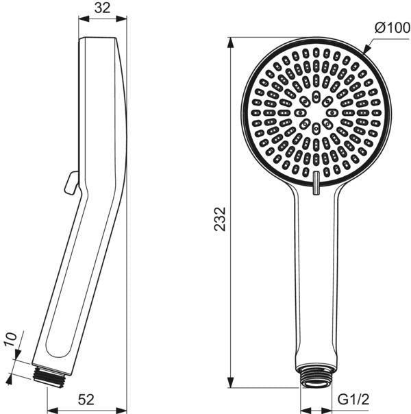 Ideal Standard Idealrain Handbrause 2-Funktion 100 mm Chrom mit Antikalksystem
