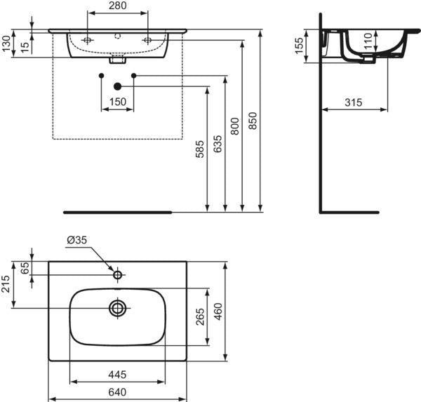 Ideal Standard i.life A Waschtischset 60 cm mit Unterschrank und chrom Griff, Weiß matt