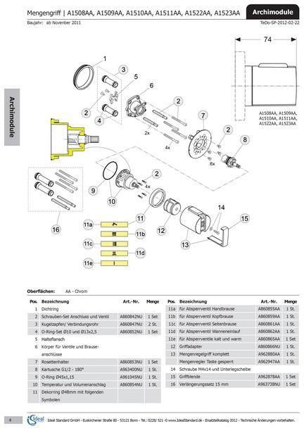 Ideal Standard IS Absperrgriff UP-Ventil Ceratherm 200, Chrom – Ersatzteil für Unterputzarmaturen