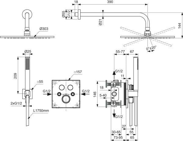 Ideal Standard Ceratherm Navigo Armaturen-Paket 03 Chrom – Brausethermostat & UP-Bausatz