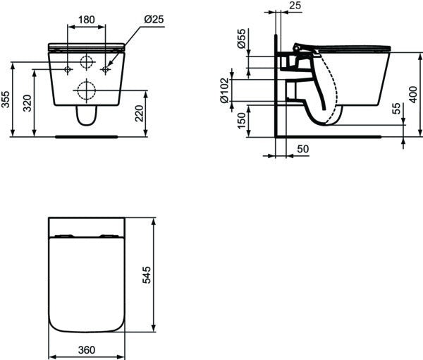 Ideal Standard Wandtiefspül-WC Blend Cube AquaBlade 360x545x345mm Weiß